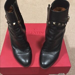Valentino Black Ankle Boots with Studded Strap and Zipper Closure
